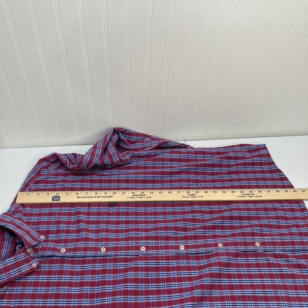 Chaps Men XXL Red and Blue Plaid Button Down Shirt Long Sleeves Stretch - Picture 7 of 8